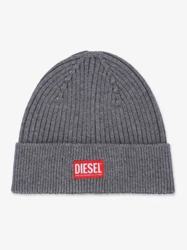 K Coder H Logo Patch Ribbed Beanie Grey - DIESEL - BALAAN 1