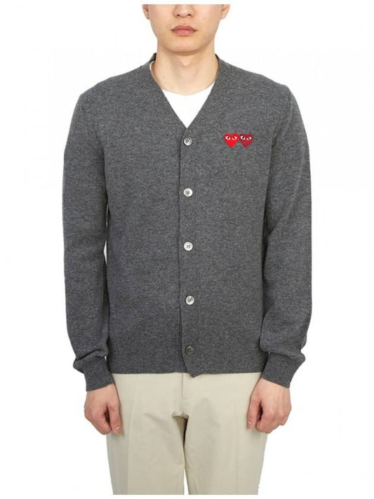 Double Heart V-neck Cardigan Grey - COMME DES GARCONS - BALAAN 2