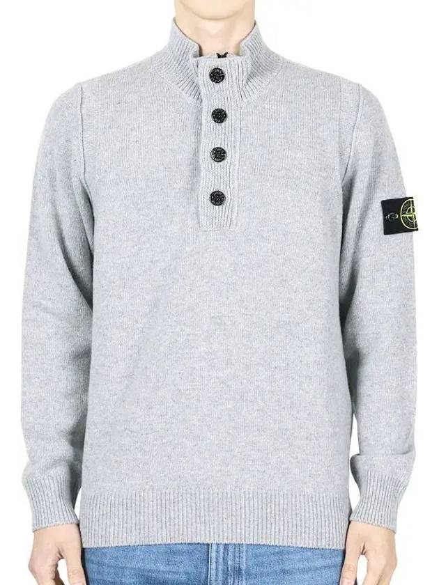 Wappen Patch Half Button Lambswool Knit Top Grey - STONE ISLAND - BALAAN 2