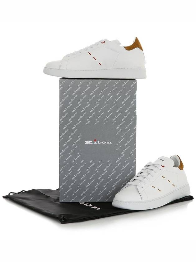 23S S USSN001 XB602006 BIANCO/TERRA stitch detail white & brown sneakers - KITON - BALAAN 1