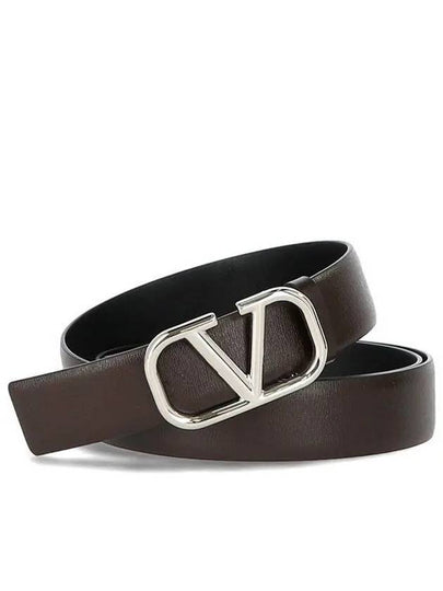 V Logo Signature Leather Belt Brown - VALENTINO - BALAAN 2