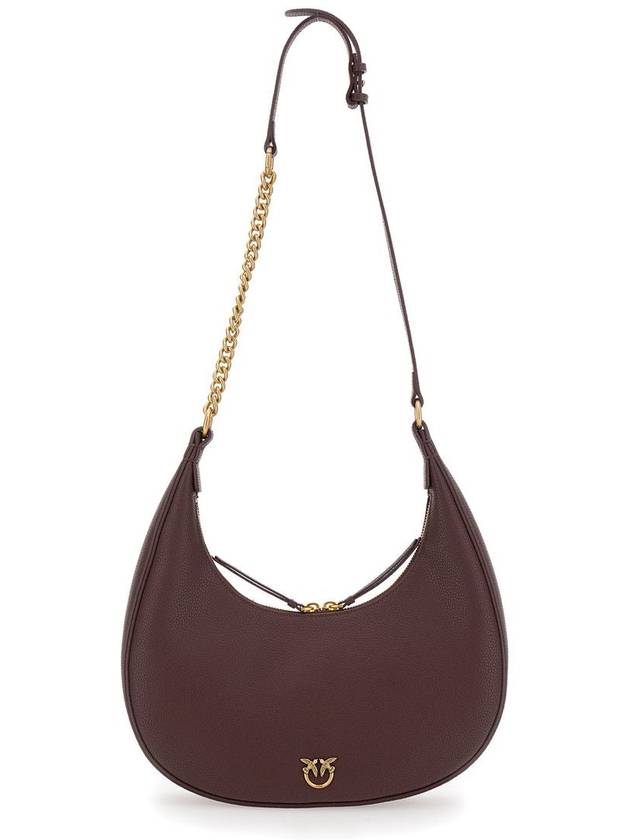 'Brioche' Brown Shoulder Bag With Love Birds Diamond Cut Logo Plate In Hammered Leather Woman - PINKO - BALAAN 1