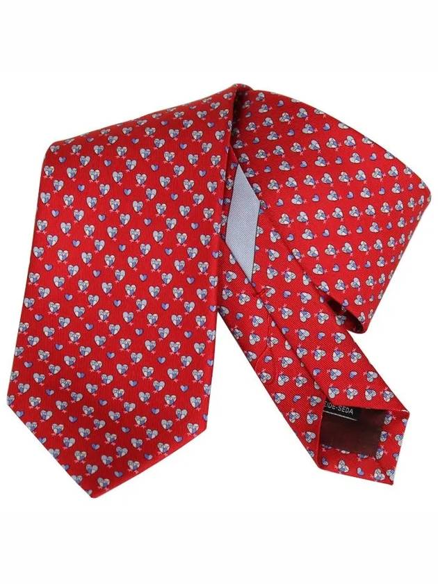 Heart Print Silk Tie Red - SALVATORE FERRAGAMO - BALAAN 4