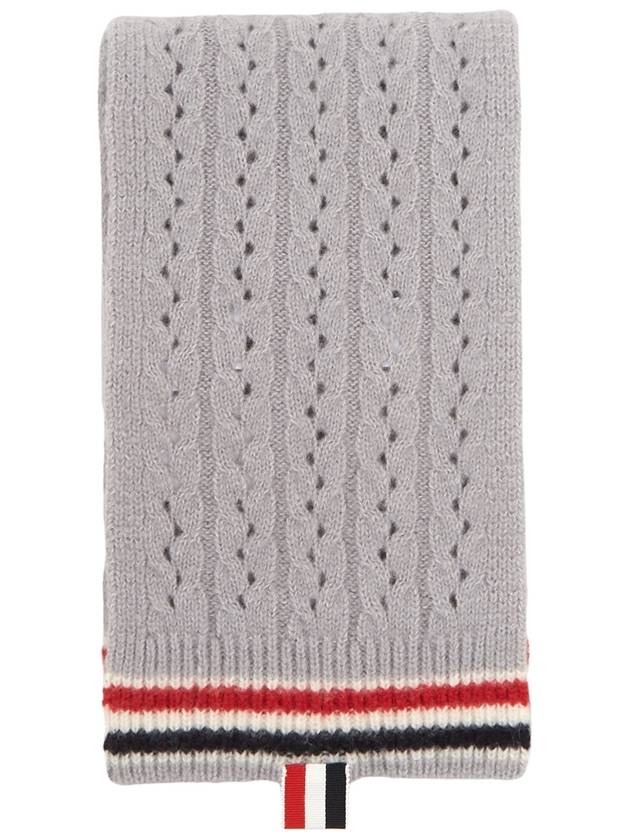 Wool Silk Cable Pointelle Muffler Light Grey - THOM BROWNE - BALAAN 2