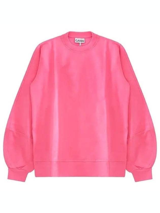 Women's Logo Sweatshirt Crew Neck Organic Cotton Sweatshirt Pink - GANNI - BALAAN 2