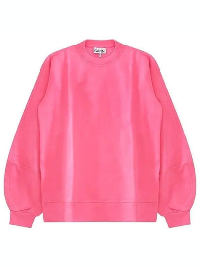 Women's Logo Sweatshirt Crew Neck Organic Cotton Sweatshirt Pink - GANNI - BALAAN 2