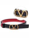 V Logo Signature Leather Belt Black Red - VALENTINO - BALAAN 3