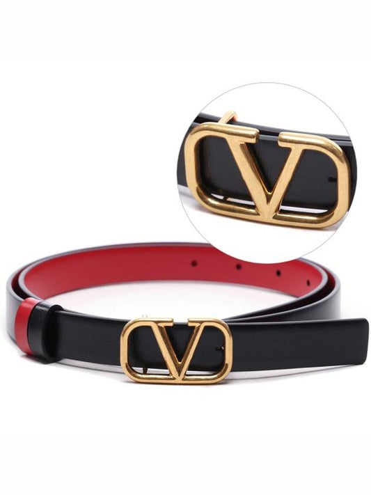 V Logo Signature Leather Belt Black Red - VALENTINO - BALAAN 2