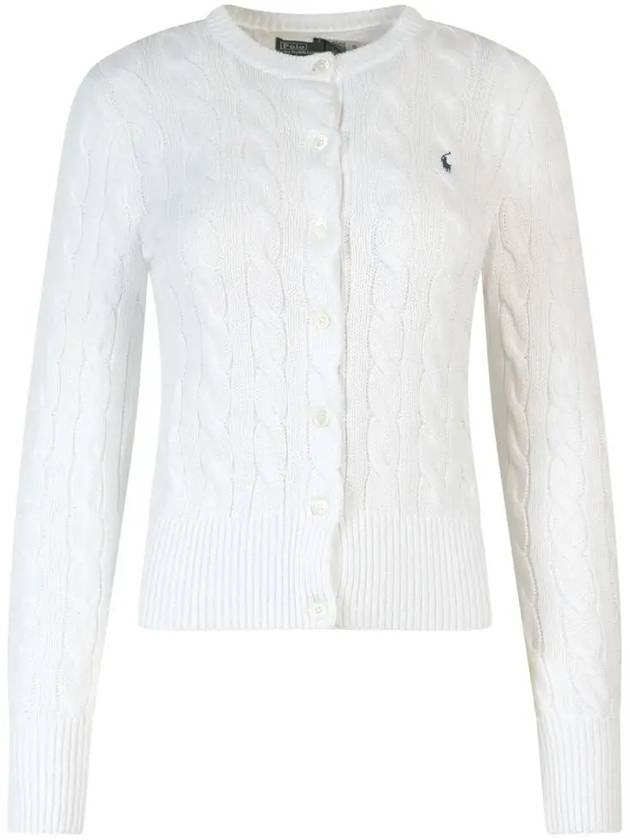 Women's Embroidered Logo Pony Cable Cardigan White - POLO RALPH LAUREN - BALAAN 3