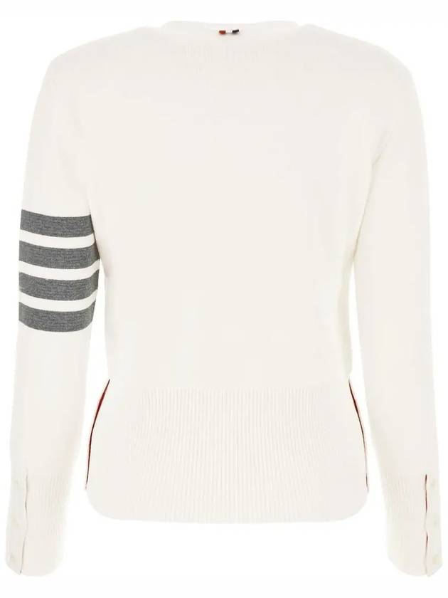 Cotton 4-Bar Milano Classic V-Neck Cardigan White - THOM BROWNE - BALAAN 4