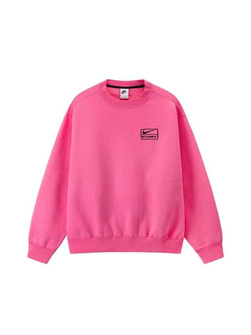 Washed Fleece Crew Neck Sweatshirt Lotus Pink - NIKE - BALAAN 1