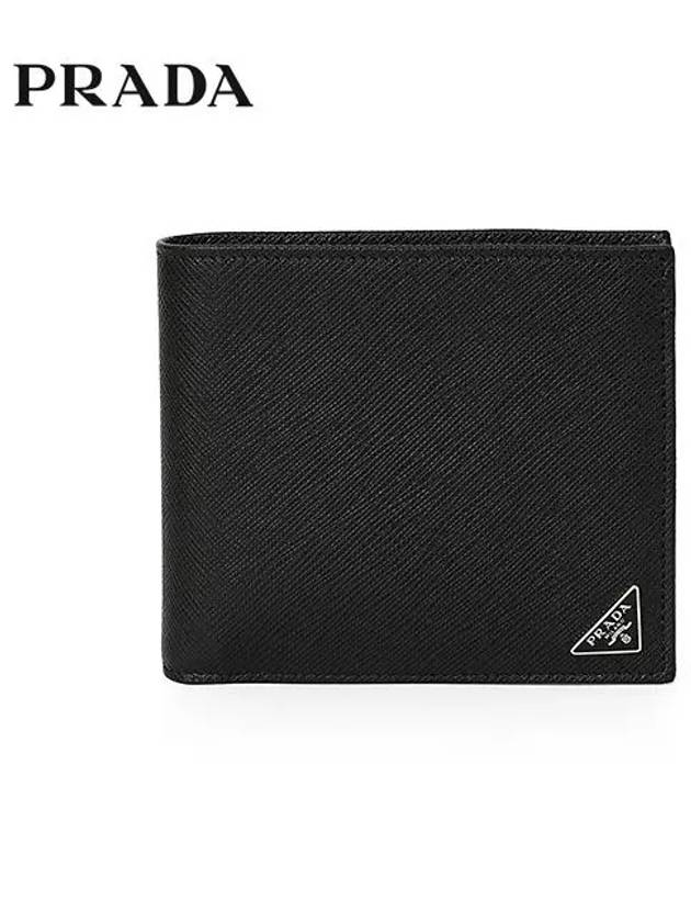 Saffiano Coin Pocket Triagle Logo Leather Wallet Black - PRADA - BALAAN 3