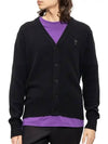 Small Heart Logo V-Neck Cardigan Black - AMI - BALAAN 3