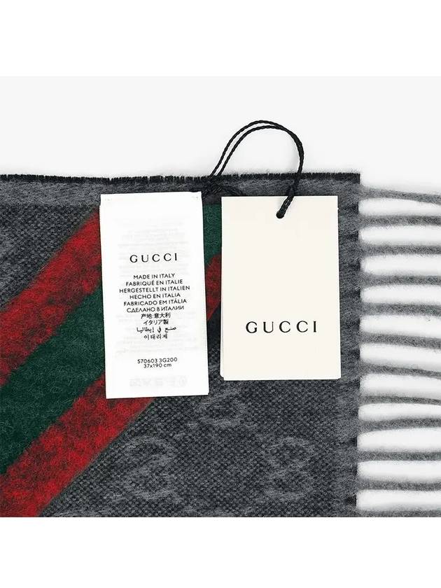 GG Web Wool Muffler Grey - GUCCI - BALAAN 4