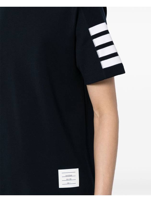 4-Bar Striped Cotton Short Sleeve T-Shirt Navy - THOM BROWNE - BALAAN 6