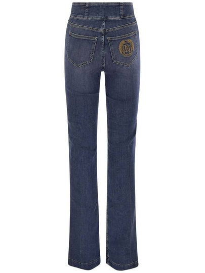 Stretch cotton flared jeans with central button placket - ELISABETTA FRANCHI - BALAAN 2