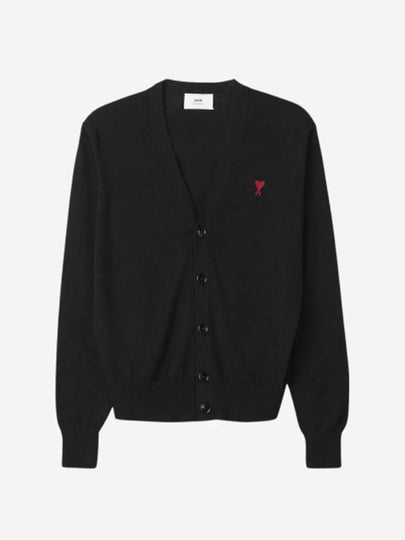 Red Heart Logo Merino Wool Cardigan Black - AMI - BALAAN 2