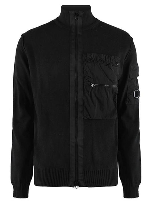 Men's Cotton Mixed Zipped Knit Cardigan Black - CP COMPANY - BALAAN 1