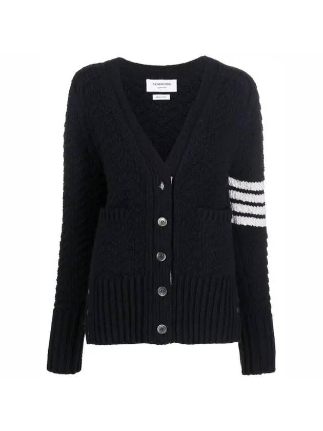 Chunky Link Merino 4 Bar VNeck Cardigan Navy - THOM BROWNE - BALAAN 1