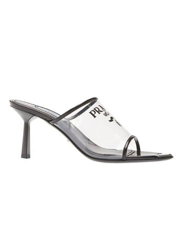 Logo Print Plexiglas Sandals Heel Black - PRADA - BALAAN 1