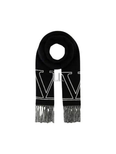 V Logo Wool Cashmere Muffler Black - VALENTINO - BALAAN 2