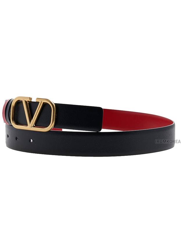 V Logo Signature Reversible Leather Belt Black - VALENTINO - BALAAN 3