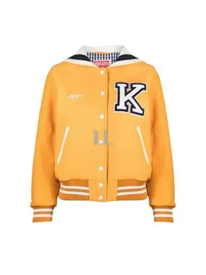 Embroidered Logo Wool Bomber Jacket Orange - KENZO - BALAAN 2