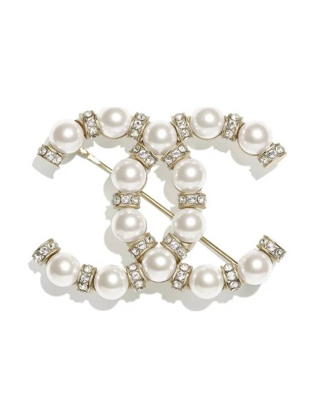 CC Logo Pearl Crystal Brooch Gold - CHANEL - BALAAN 3