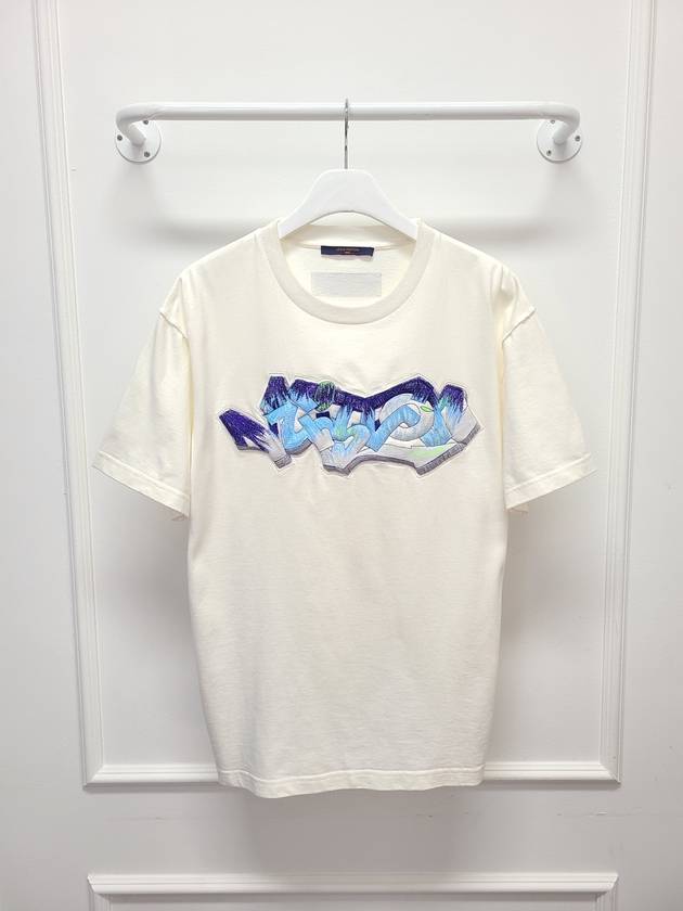 White 3D Embroidered Graffiti Short Sleeve T Shirt M - LOUIS VUITTON - BALAAN 1