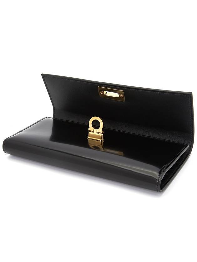 Gancini Flip Lock Leather Long Wallet Black - SALVATORE FERRAGAMO - BALAAN 5