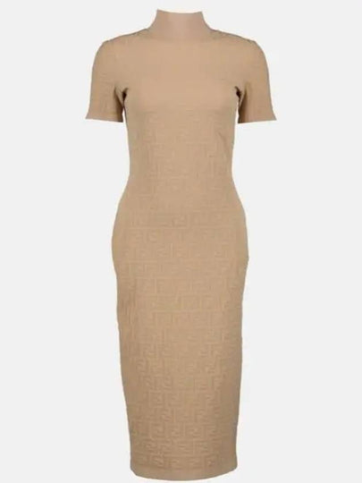 Women's FF Logo Short Sleeve Midi Dress Beige - FENDI - BALAAN 2