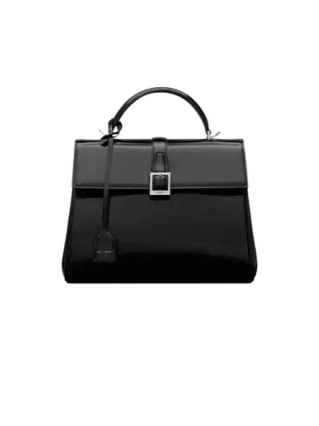 Le Fermoir Small Top-Handle Brushed Leather Tote Bag Black - SAINT LAURENT - BALAAN 3