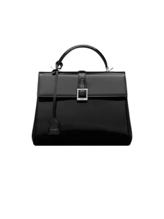 Le Fermoir Small Top-Handle Brushed Leather Tote Bag Black - SAINT LAURENT - BALAAN 2