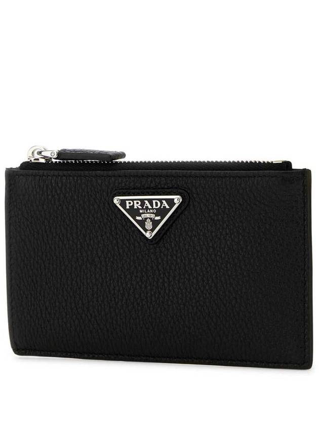 Zippered Leather Card Wallet Black - PRADA - BALAAN 3