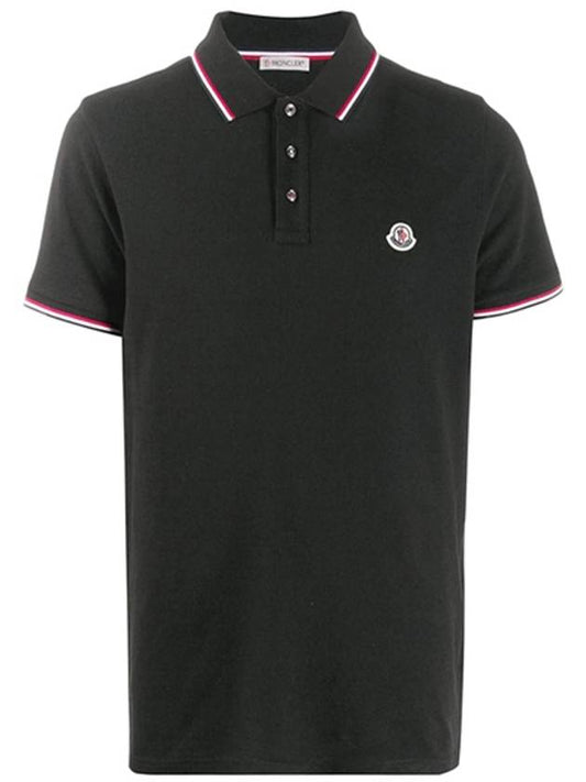 Stripe Trimming Logo Short Sleeve Polo Shirt Black - MONCLER - BALAAN 2