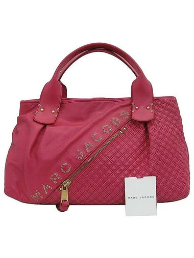 Gold studded logo quilted pink leather tote bag - MARC JACOBS - BALAAN 1