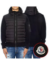 Logo Patch Padded Wool Cardigan Black - MONCLER - BALAAN 2