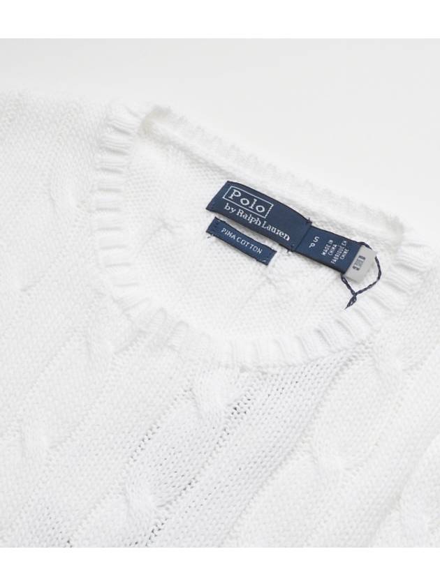 Embroidered Logo Pony Cable Knit Top White - POLO RALPH LAUREN - BALAAN 4