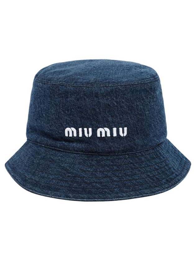 Embroidered Logo Denim Bucket Hat Blue - MIU MIU - BALAAN 1