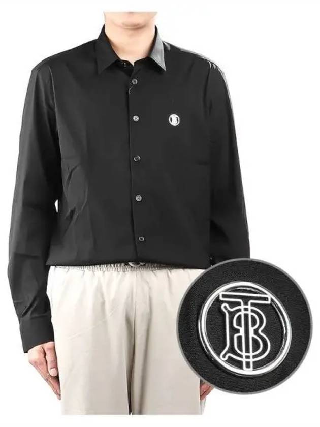 Monogram Motif Stretch Cotton Blend Long Sleeve Shirt Black - BURBERRY - BALAAN 2