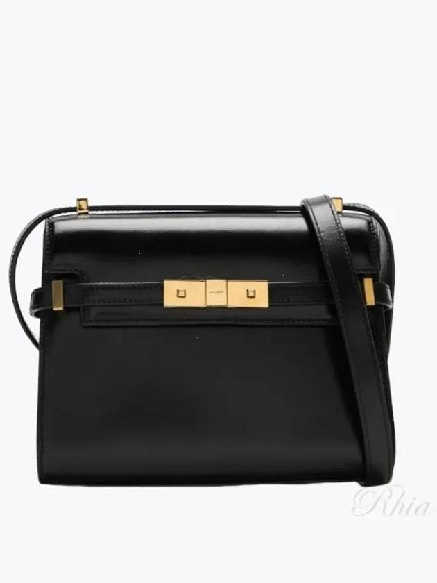 Manhattan Mini Embossed Gold-Tone Logo Leather Cross Bag Black - SAINT LAURENT - BALAAN 2