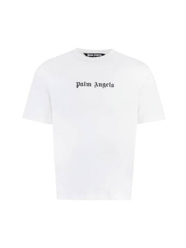 Logo Cotton Short Sleeve T-Shirt White - PALM ANGELS - BALAAN 1