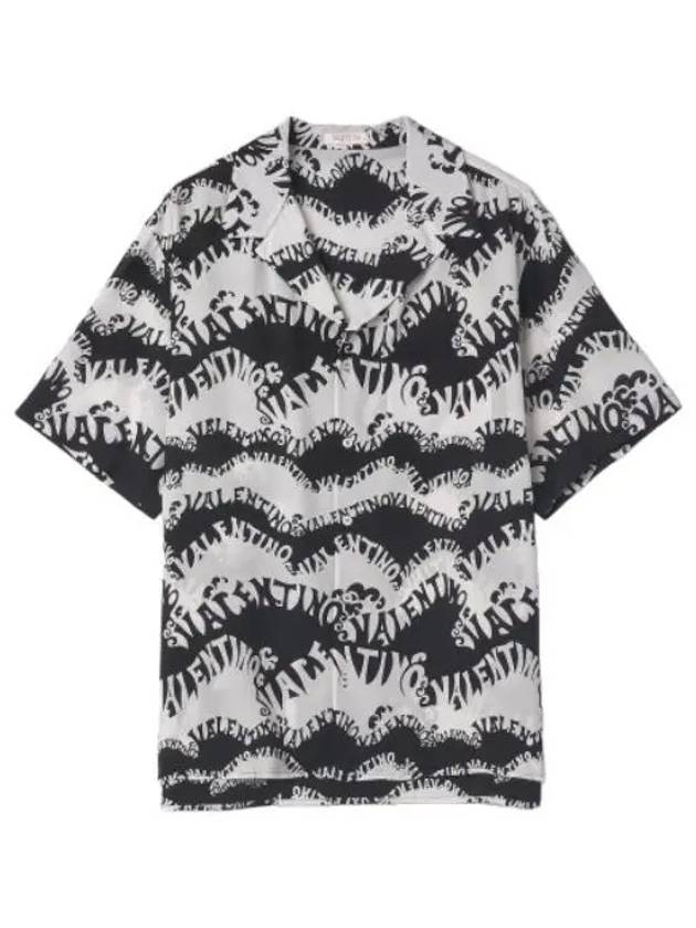 Wave Print Short Sleeve Shirt Black - VALENTINO - BALAAN 2