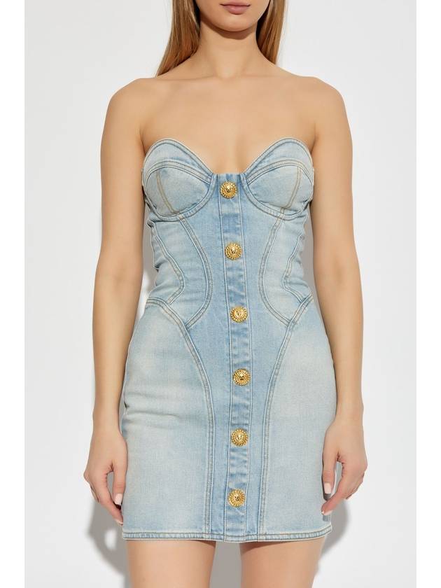 Balmain Short Denim Dress, Women's, Light Blue - BALMAIN - BALAAN 3