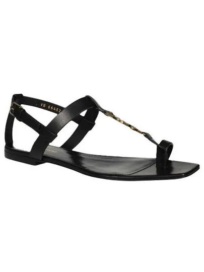 Cassandra Smooth Leather Flat Sandals Black - SAINT LAURENT - BALAAN 2