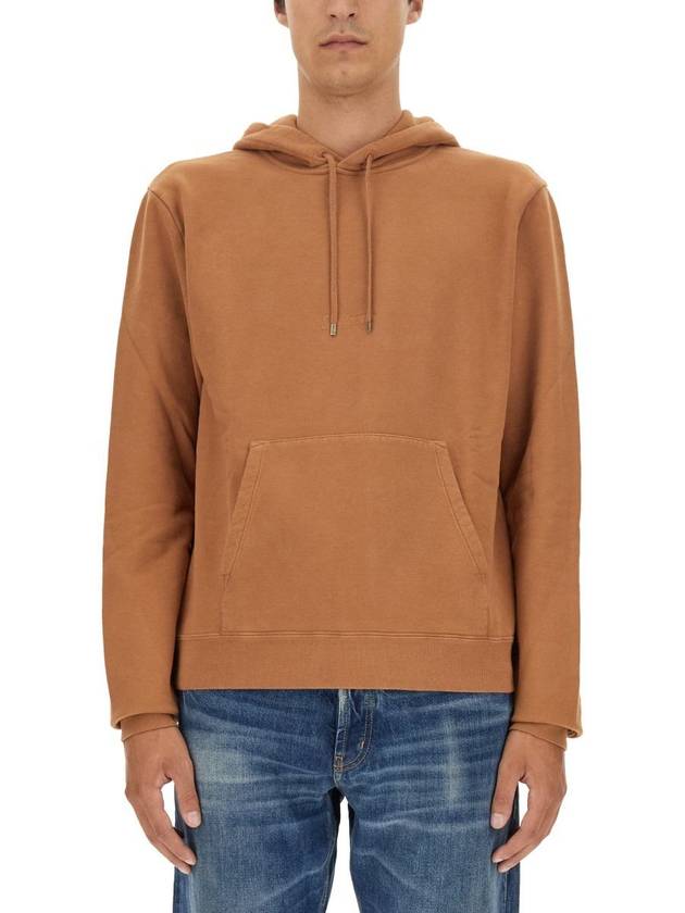 Embroidered Logo Cotton Hoodie Light Orange - SAINT LAURENT - BALAAN 2