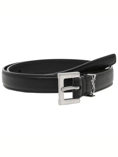 Women's Monogram Square Grain Leather Belt Black - SAINT LAURENT - BALAAN 2