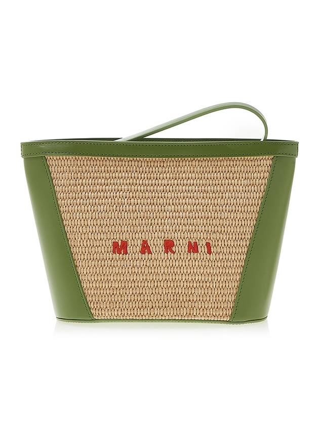 Tropicalia Raffia Leather Logo Pouch Bag Green - MARNI - BALAAN 1