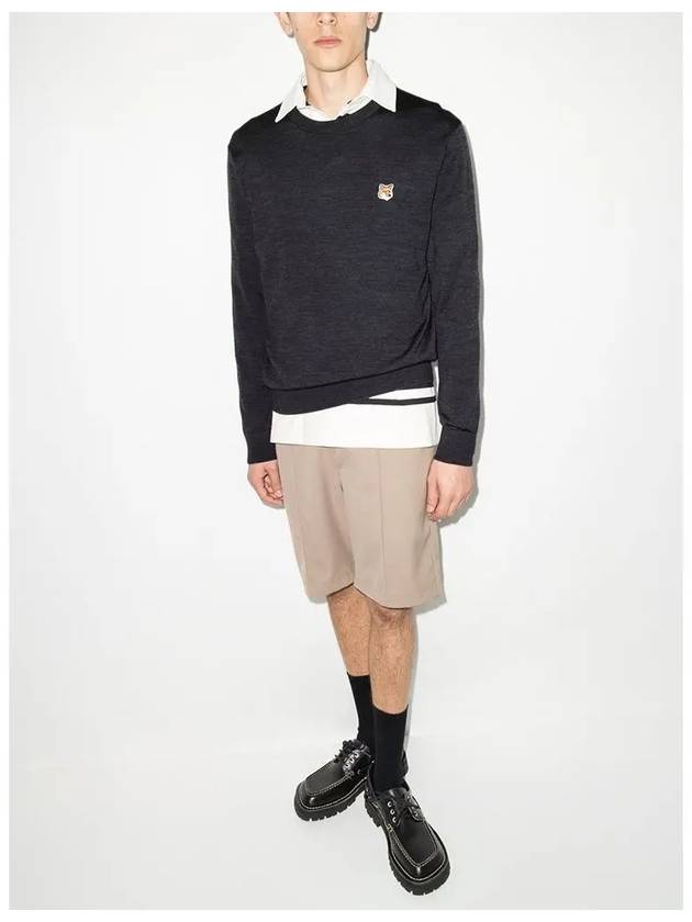 Fox Head Patch Regular Round Neck Pullover Knit Top Anthracite Melange - MAISON KITSUNE - BALAAN 4