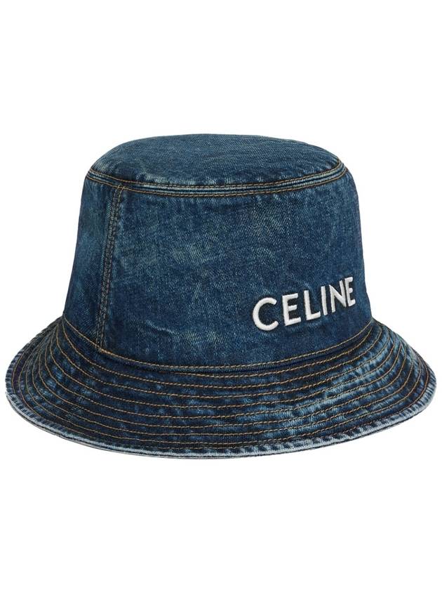 Embroidered Logo denim bucket hat navy - CELINE - BALAAN 3